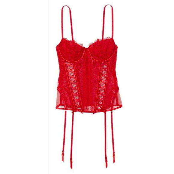 Victoria's secret lace up corset top w/garters red size XL - Picture 1 of 7
